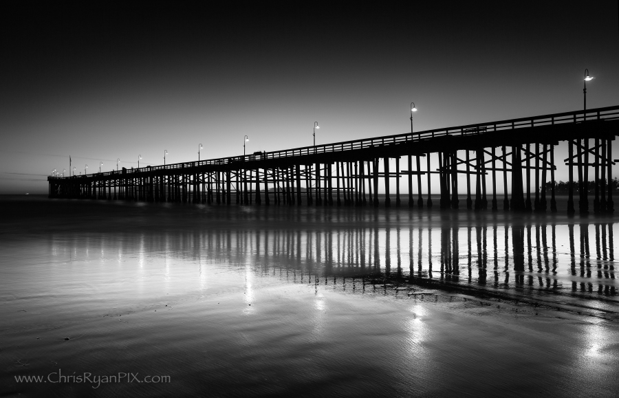 Ventura Pier Reflection in Black and White