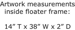Artwork measurements inside floater frame:  14” T x 38” W x 2” D