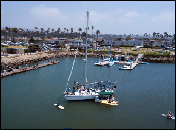 Aerial photograph of Wedding on boat using drone at Ventura Harbor